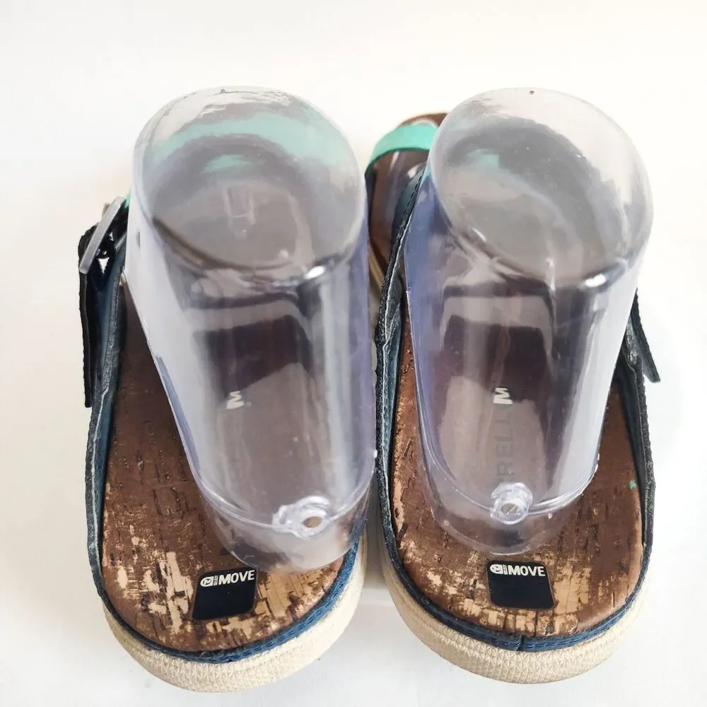 Merrell‎ Comfort Sandals Womens 10 Poseidon Blue Teal Leather Slip On Strappy